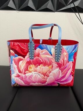 Christian Louboutin Floral Pink and Blue Studded Tote